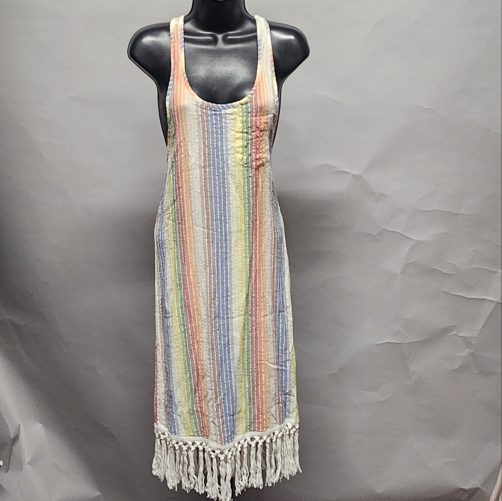 OUT FROM UNDER Multicolor Striped Fringe Dress, Medium